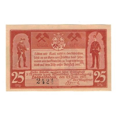 Banknote, Germany, Leopoldshall Stadt, 25 Pfennig, personnage, 1921, 1921-07-25