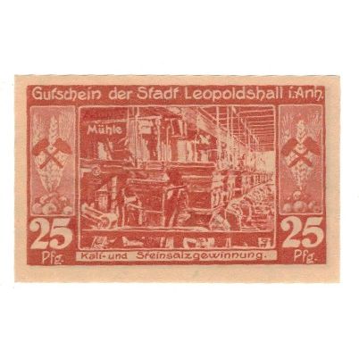 Banknote, Germany, Leopoldshall Stadt, 25 Pfennig, machine, 1921, 1921-07-25