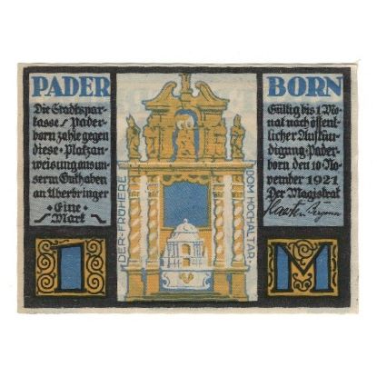 Banknote, Germany, Paderborn Stadt, 1 Mark, Batiment, 1921, 1921-11-10