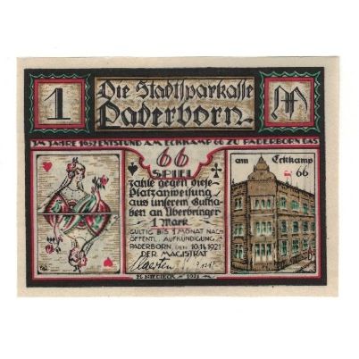 Billet, Allemagne, Paderborn Stadt, 1 Mark, personnage, 1921, 1921-11-10, SUP