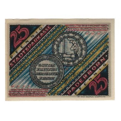Billet, Allemagne, Paderborn Stadt, 25 Pfennig, personnage, 1921, 1921-11-10