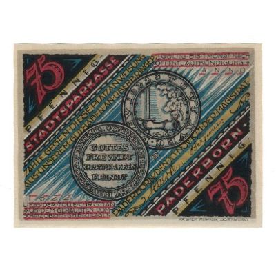 Billet, Allemagne, Paderborn Stadt, 75 Pfennig, personnage, 1921, 1921-11-10