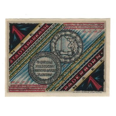 Banconote, Germania, Paderborn Stadt, 1 Mark, personnage, 1921, 1921-11-10
