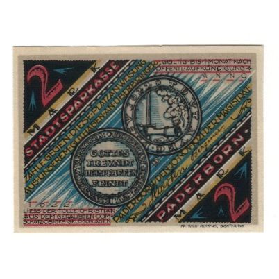 Banknote, Germany, Paderborn Stadt, 2 Mark, personnage, 1921, 1921-11-10