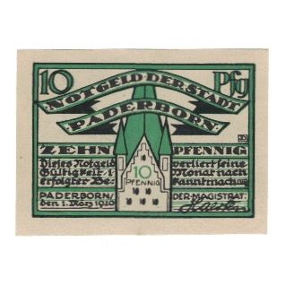 Banknote, Germany, Paderborn Stadt, 10 Pfennig, personnage, 1920, 1920-03-01