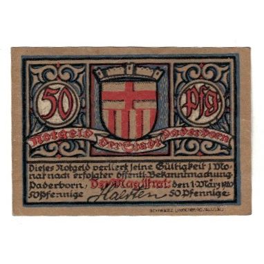 Banknote, Germany, Paderborn Stadt, 50 Pfennig, Batiment, 1920, 1920-03-01