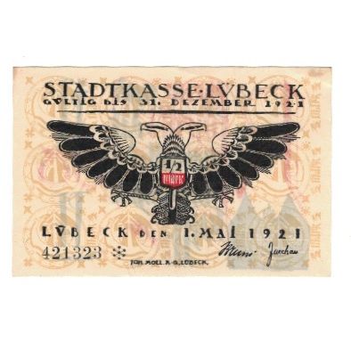 Banknote, Germany, Lübeck Stadtkasse, 1/2 Mark, Texte 2, 1921, 1921-05-01
