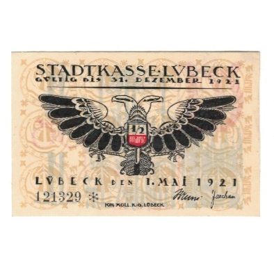 Banknote, Germany, Lübeck Stadtkasse, 1/2 Mark, Texte 3, 1921, 1921-05-01