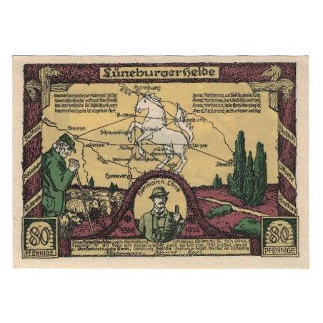 Banknote, Germany, Lüneburger Heide, 80 Pfennig, paysage, 1921, AU(55-58)