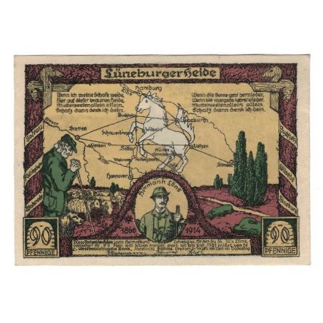 Banknote, Germany, Lüneburger Heide, 90 Pfennig, paysage, 1921, AU(55-58)