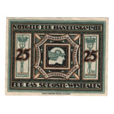Banknote, Germany, Arnsberg Handelskammer für das südöstliche Westfalen, 25
