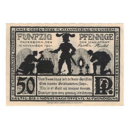 Billet, Allemagne, Paderborn Stadt, 50 Pfennig, Eglise, 1921, 1921-11-10, SUP
