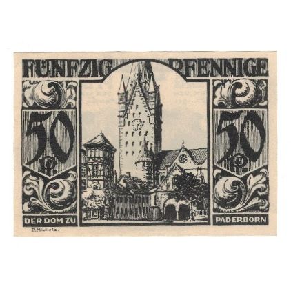 Billet, Allemagne, Paderborn Stadt, 50 Pfennig, Eglise, 1921, 1921-11-10, SUP