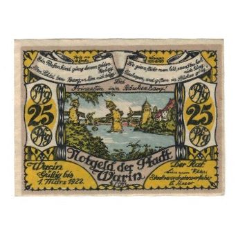 Banknot, Niemcy, Warin Stadt, 25 Pfennig, valeur faciale 1, 1922, 1922-03-01
