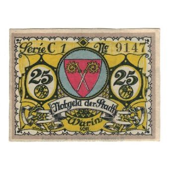 Banknot, Niemcy, Warin Stadt, 25 Pfennig, valeur faciale 1, 1922, 1922-03-01