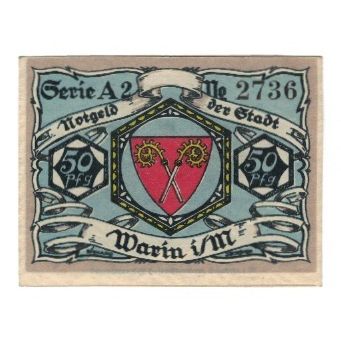 Billet, Allemagne, Warin Stadt, 50 Pfennig, valeur faciale 1, 1922, 1922-03-01