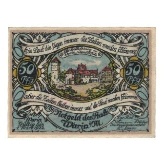 Biljet, Duitsland, Warin Stadt, 50 Pfennig, valeur faciale 2, 1922, 1922-03-01