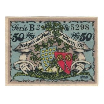 Biljet, Duitsland, Warin Stadt, 50 Pfennig, valeur faciale 2, 1922, 1922-03-01