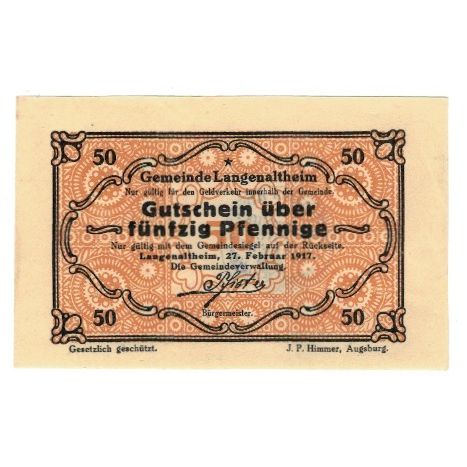 Banknote, Germany, Langenaltheim Gemeinde, 50 Pfennig, N.D, 1921, 1921-02-27