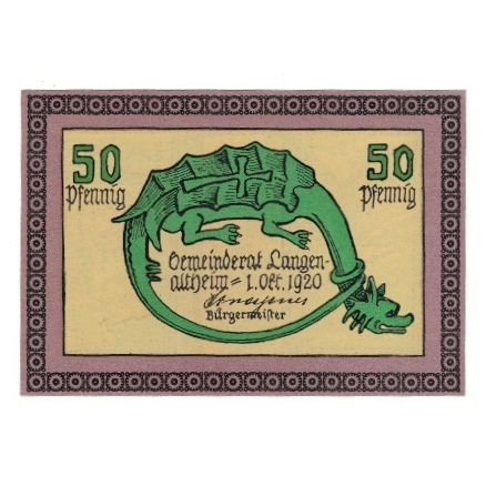 Banknote, Germany, Langenaltheim Gemeinde, 50 Pfennig, oiseaux, 1920