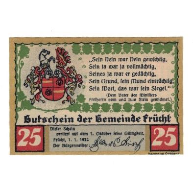 Banknote, Germany, Frücht bei Ems Gemeinde, 25 Pfennig, personnage, 1922