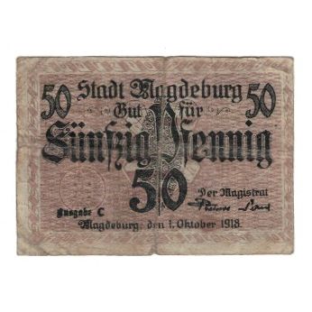 Banconote, Germania, Magdeburg Stadt, 50 Pfennig, valeur faciale, 1918