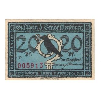 Geldschein, Deutschland, Merseburg Stadt, 20 Pfennig, personnage, 1921