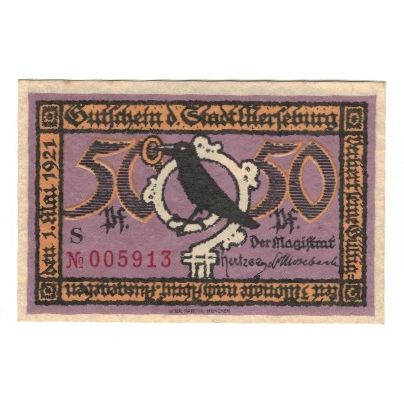 Billet, Allemagne, Merseburg Stadt, 50 Pfennig, Batiment, 1921, 1921-05-01, SUP