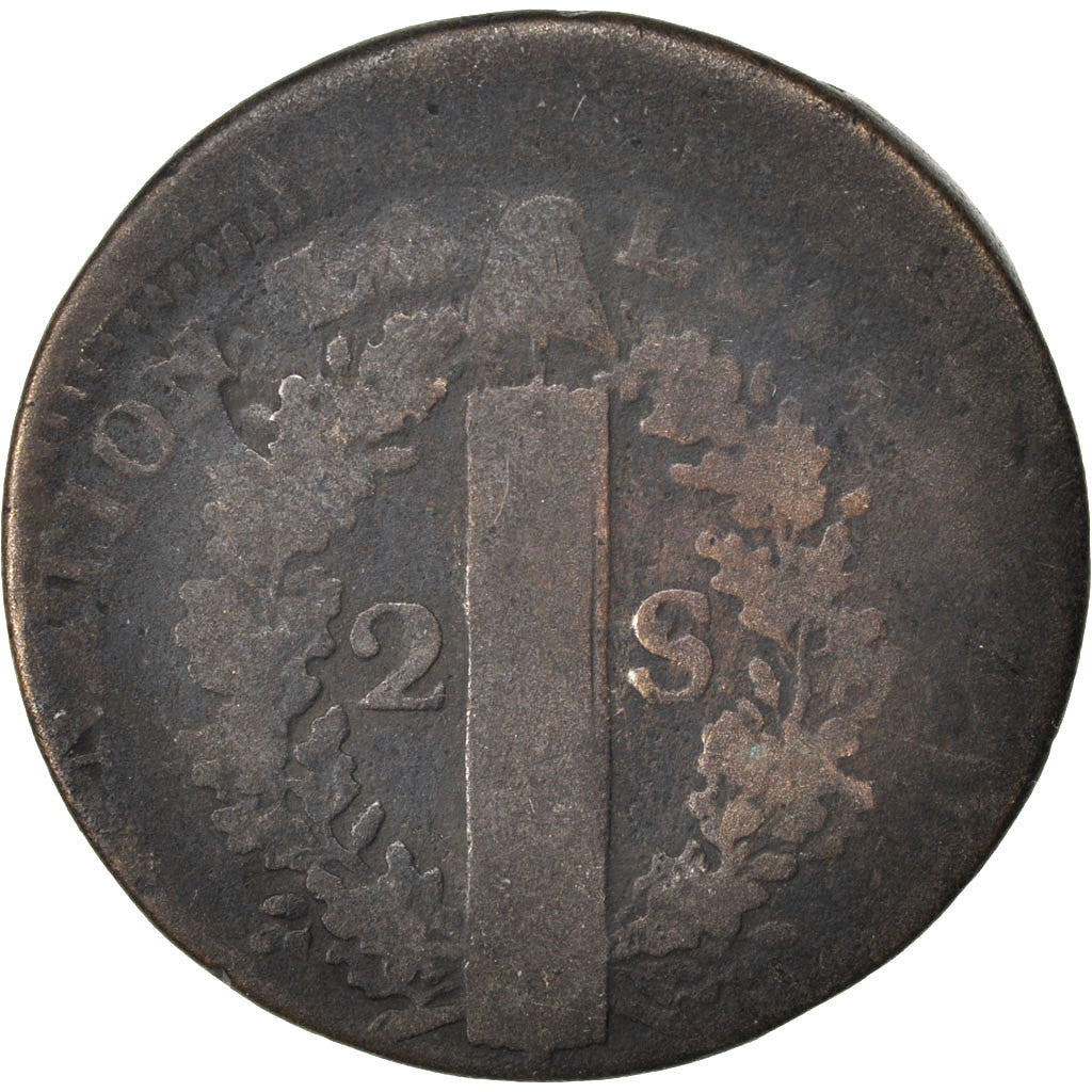 France, 2 Sols, 2 sols françois, 1792, Lille, Bronze, B+, Gadoury:25