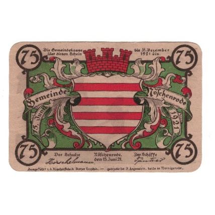 Banknote, Germany, Noschenrode Gemeinde, 75 Pfennig, personnage, 1921