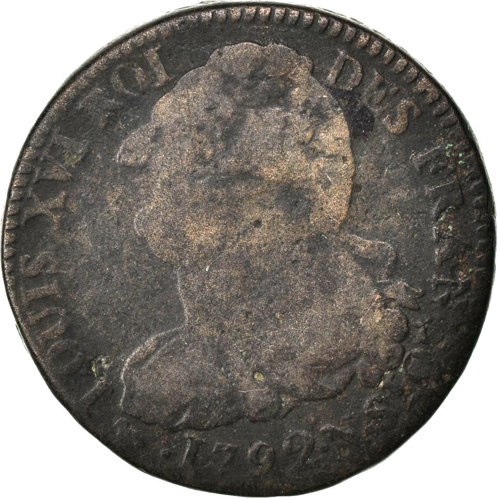 France, 2 Sols, 2 sols françois, 1792, Montpellier, Bronze, B+, Gadoury:25