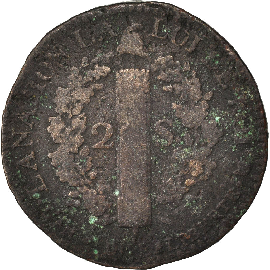 France, 2 Sols, 2 sols françois, 1792, Montpellier, Bronze, B+, Gadoury:25