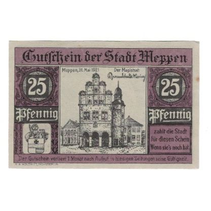 Banknote, Germany, Meppen Stadt, 25 Pfennig, personnage, 1921, 1921-05-30