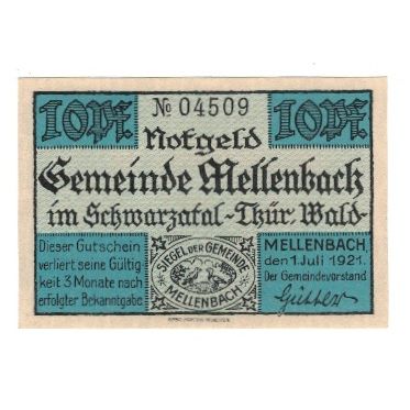 Banknote, Germany, Mellenbach Gemeinde, 10 Pfennig, paysage, 1921, 1921-07-01