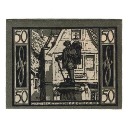Banknote, Germany, Münster Stadt, 50 Pfennig, statue, 1921, 1921-08-01