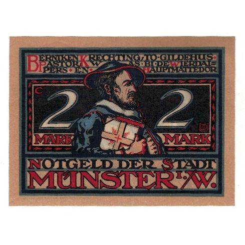 Banknote, Germany, Münster Stadt, 2 Mark, personnage, 1921, 1921-08-01