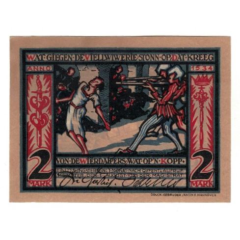 Banknote, Germany, Münster Stadt, 2 Mark, personnage, 1921, 1921-08-01