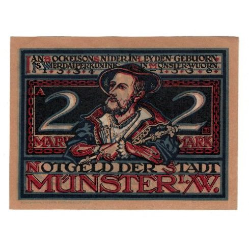 Banknote, Germany, Münster Stadt, 2 Mark, personnage 3, 1921, 1921-08-01