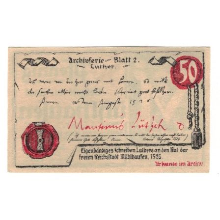 Banknote, Germany, Mühlhausen Stadt, 50 Pfennig, texte 1, 1921, 1921-10-31