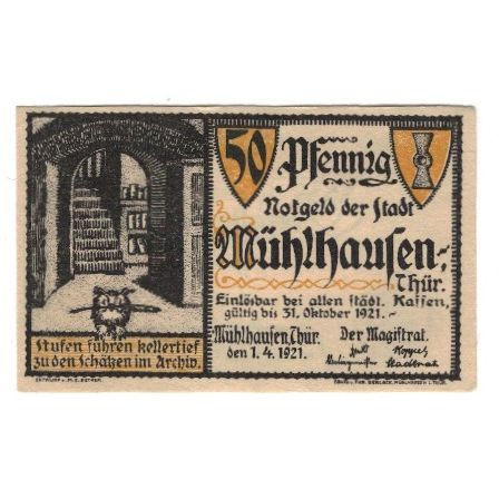 Banknote, Germany, Mühlhausen Stadt, 50 Pfennig, Texte 3, 1921, 1921-10-31