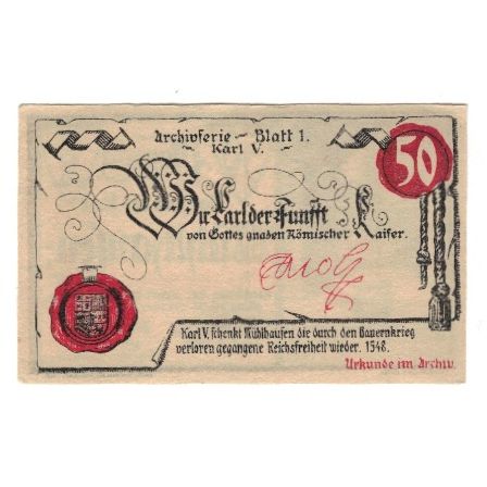 Banknote, Germany, Mühlhausen Stadt, 50 Pfennig, Texte 3, 1921, 1921-10-31