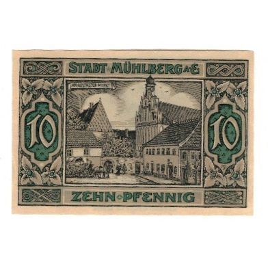 Banknote, Germany, Mühlberg Stadt, 10 Pfennig, Batiment, 1921, 1921-07-01