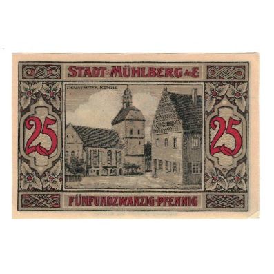 Banknote, Germany, Mühlberg Stadt, 25 Pfennig, Batiment, 1921, 1921-07-01