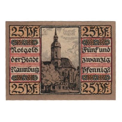 Banknote, Germany, Naumburg a.S. Stadt, 25 Pfennig, Eglise, 1920, AU(50-53)