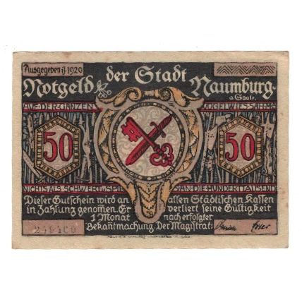 Banknot, Niemcy, Naumburg a.S. Stadt, 50 Pfennig, personnage, 1920, AU(50-53)