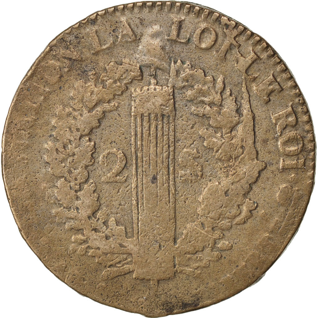 France, 2 Sols, 2 sols françois, 1793, Rouen, Bronze, TB, Gadoury:25