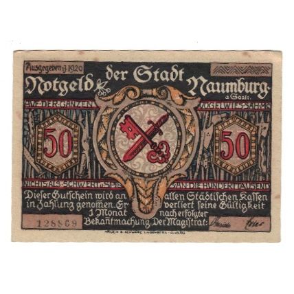 Billet, Allemagne, Naumburg a.S. Stadt, 50 Pfennig, personnage 3, 1920, TTB+