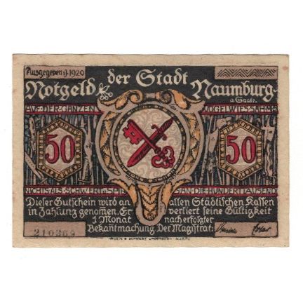 Banknote, Germany, Naumburg a.S. Stadt, 50 Pfennig, personnage 5, 1920
