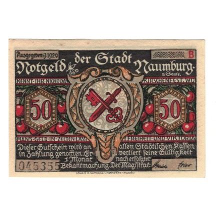 Banknote, Germany, Naumburg a.S. Stadt, 50 Pfennig, personnage 1, 1920