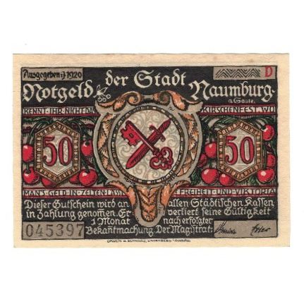 Banconote, Germania, Naumburg a.S. Stadt, 50 Pfennig, personnage 3, 1920, BB+